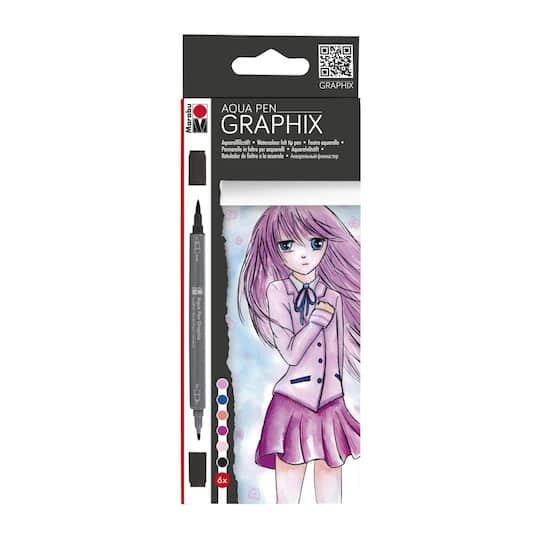 Marabu Graphix Ma Ke Manga 6 Color Aqua Pen Set